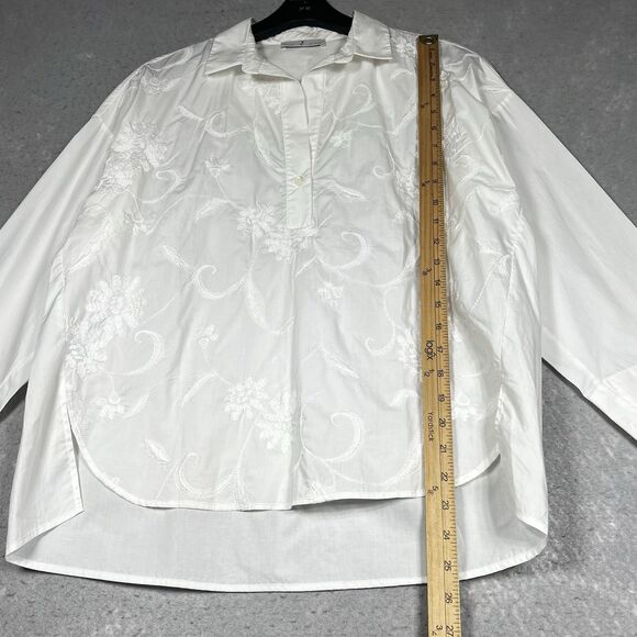 Whyci YC Milano Embroidered Top Sz 42 or Small White 3/4 Sleeve Made In Italy - Picture 9 of 14